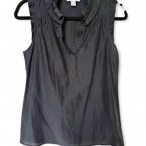 LOFT Cotton Silk Sleeveless Blouse Ruffle Collar Black Workwear Top XS